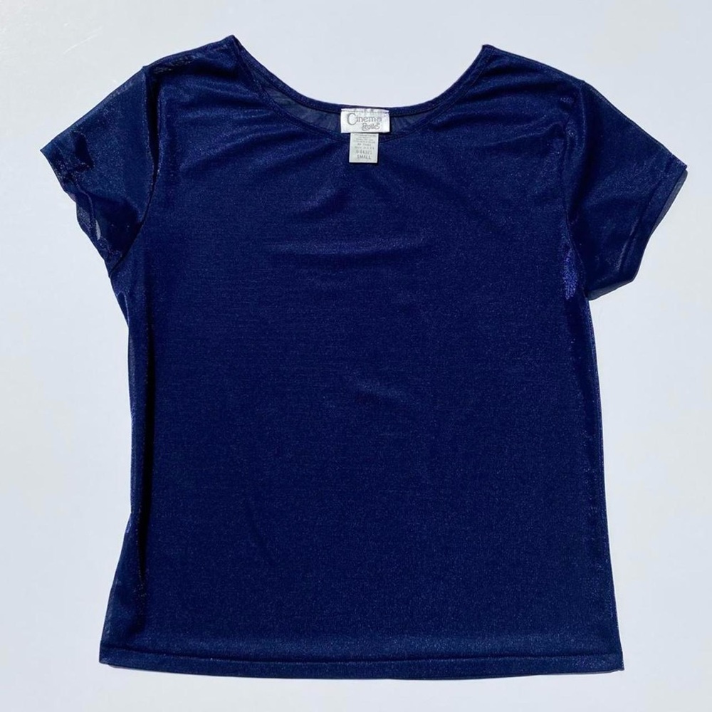 Vintage 90s Cinema Etolie Navy blue shimmer mesh fitted top Women's Small